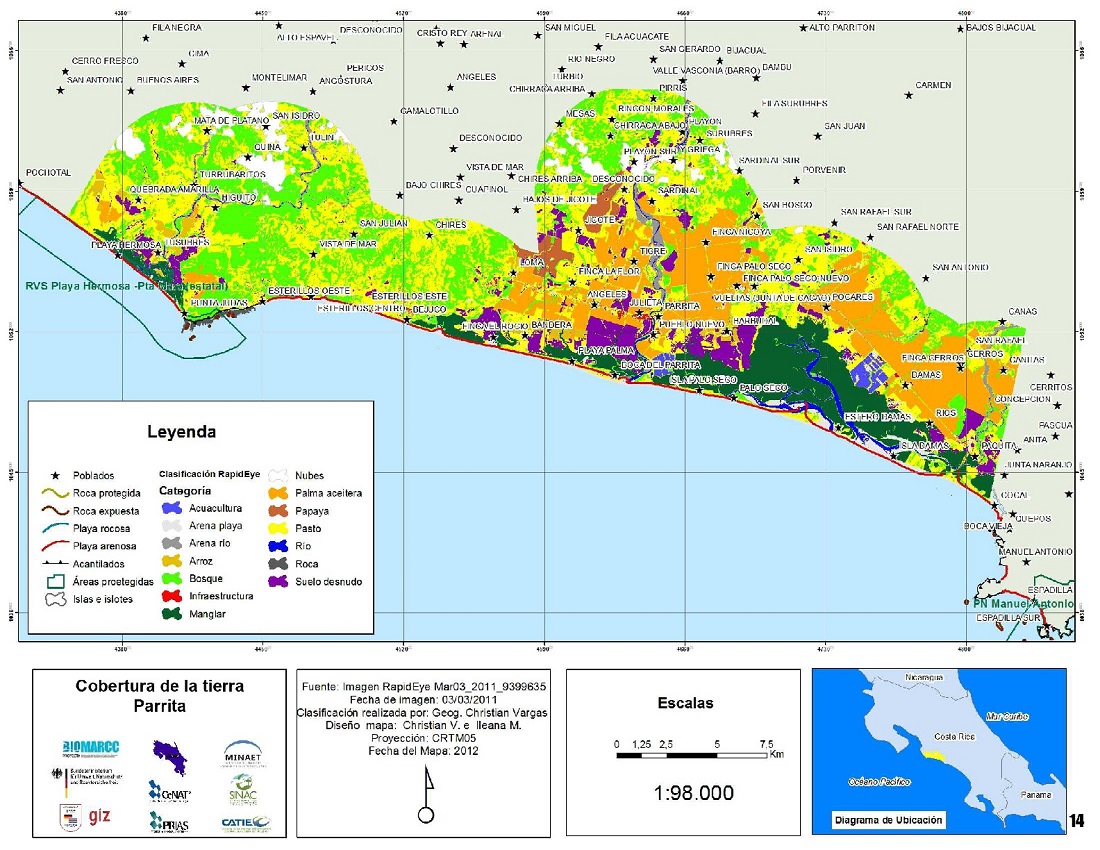 Mapa de la cobertura de la tierra en Parrita