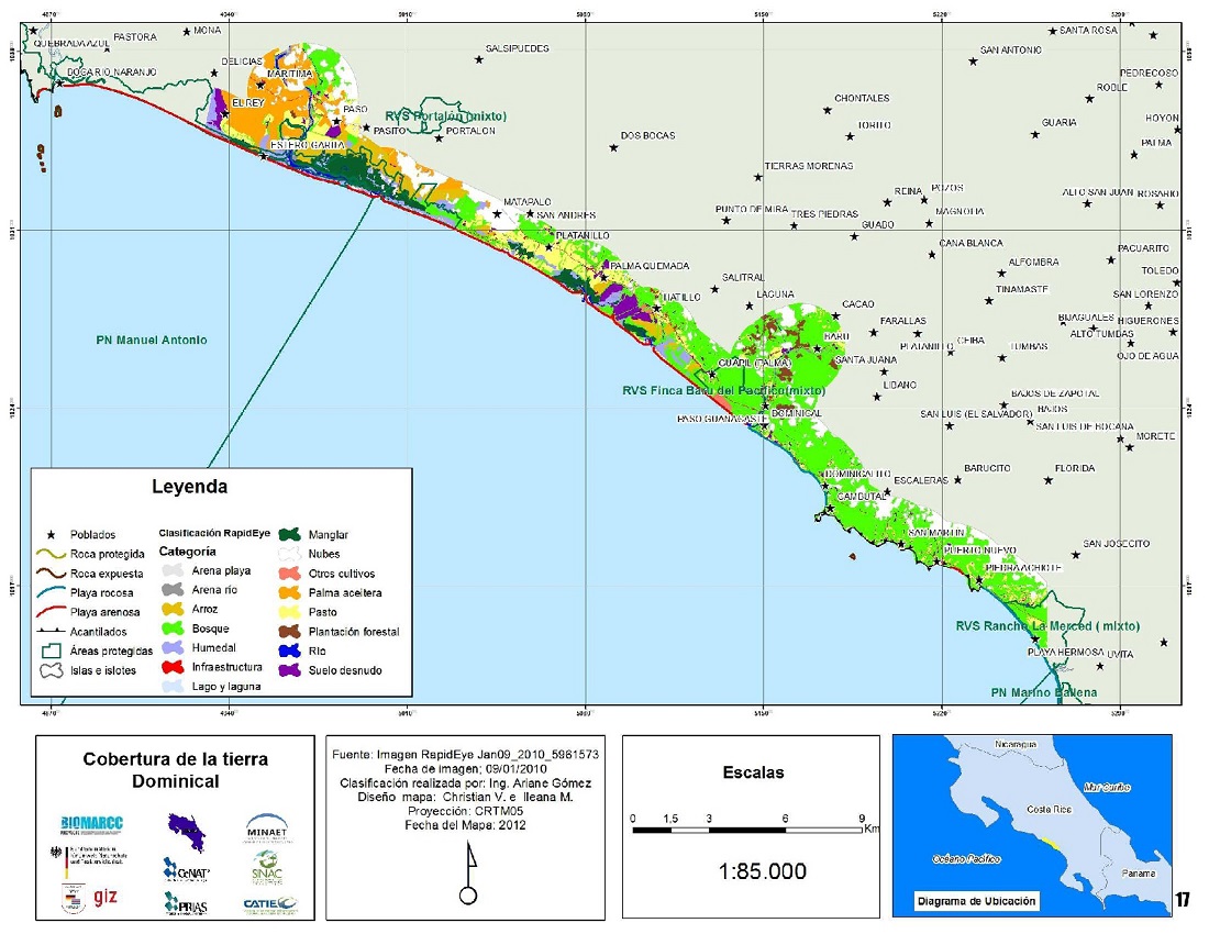 Mapa de la cobertura de la tierra en Dominical