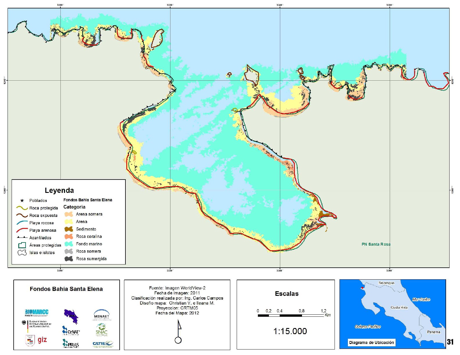 Mapa de los fondos de la Bahía Santa Elena