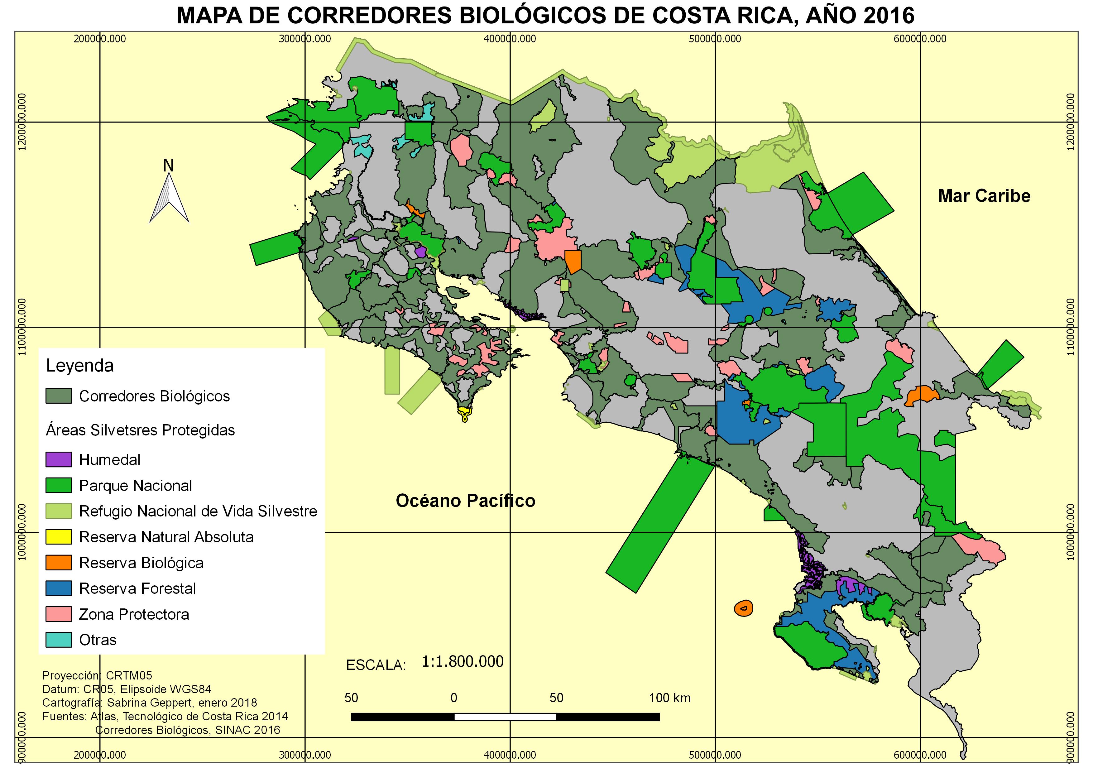 Mapa de Corredores Biológicos de Costa Rica 2016