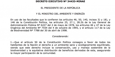 N° 34781-MINAE Reglamento a la Ley de Biodiversidad