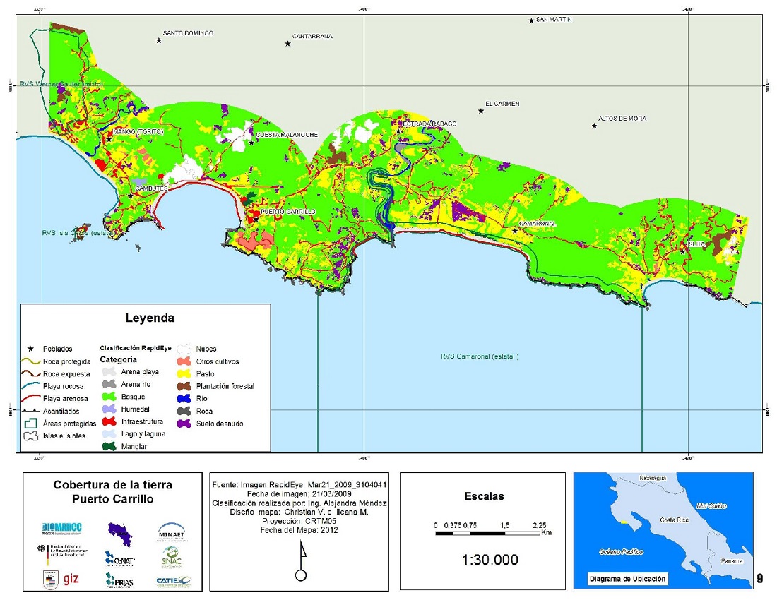Mapa de la cobertura de la tierra en Puerto Carrillo
